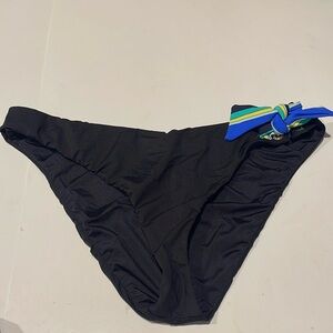 πTrina Turk NWOT Black Bikini Bottom with Blue and Green Accent bow